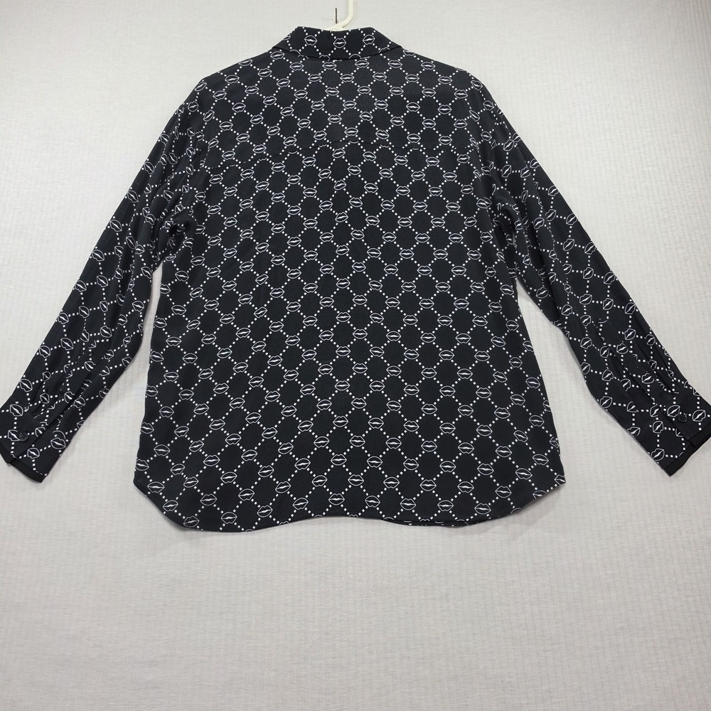 Markus Lupfer Black Lip Print Long Sleeve Top Size 6 Blouse Button Up Pop Art - Picture 10 of 12